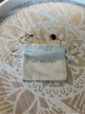 Leah Alexandra Gold Cuff Bracelet with Black onyx and opal Stones